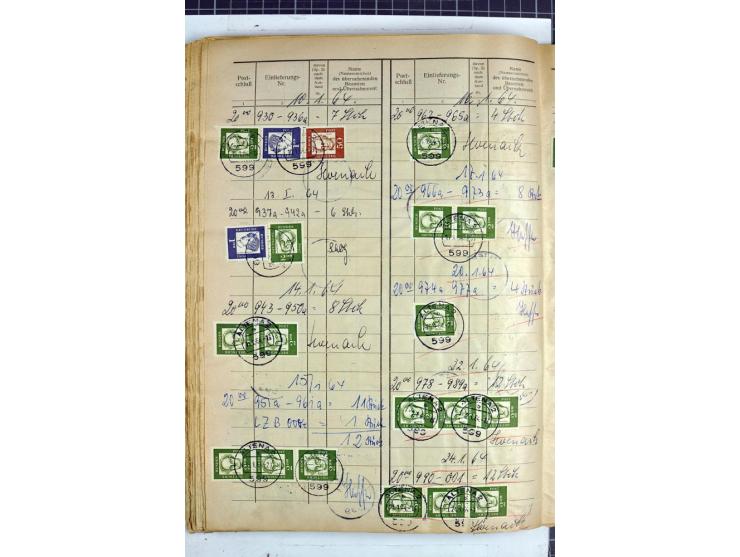 1960/64, Teil eines großformatigen Einlieferungsheftes, über 60 Blatt (wenige mit Fehlstellen), alle frankiert, meist mit Heu