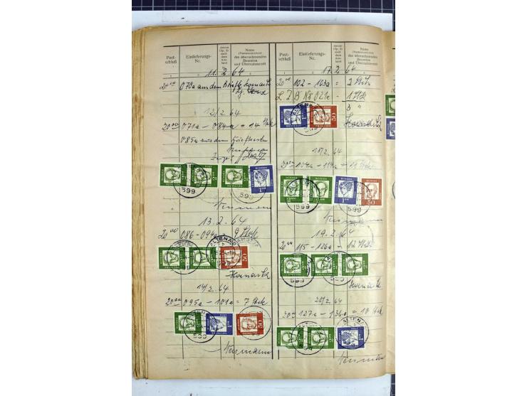 1960/64, Teil eines großformatigen Einlieferungsheftes, über 60 Blatt (wenige mit Fehlstellen), alle frankiert, meist mit Heu