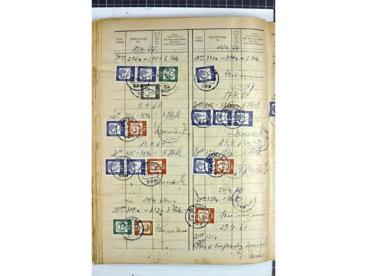 1960/64, Teil eines großformatigen Einlieferungsheftes, über 60 Blatt (wenige mit Fehlstellen), alle frankiert, meist mit Heu