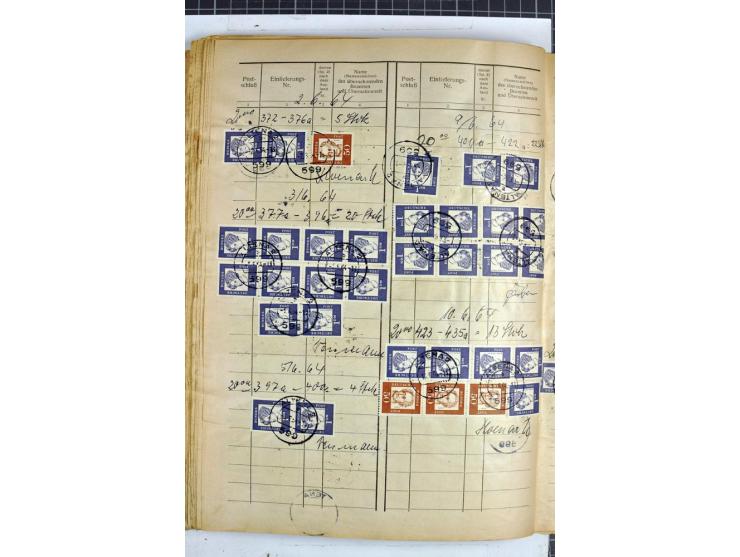 1960/64, Teil eines großformatigen Einlieferungsheftes, über 60 Blatt (wenige mit Fehlstellen), alle frankiert, meist mit Heu