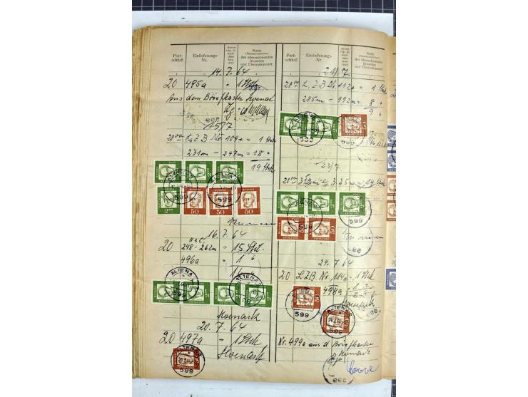 1960/64, Teil eines großformatigen Einlieferungsheftes, über 60 Blatt (wenige mit Fehlstellen), alle frankiert, meist mit Heu