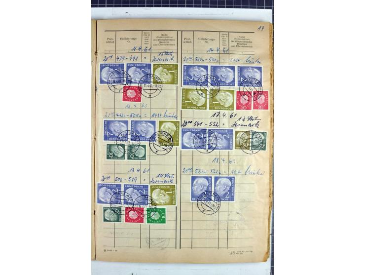 1960/64, Teil eines großformatigen Einlieferungsheftes, über 60 Blatt (wenige mit Fehlstellen), alle frankiert, meist mit Heu