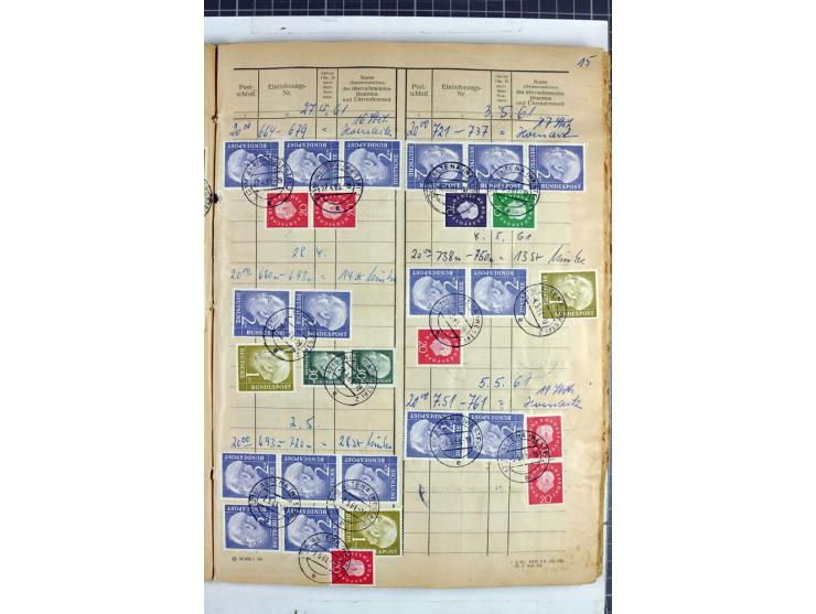 1960/64, Teil eines großformatigen Einlieferungsheftes, über 60 Blatt (wenige mit Fehlstellen), alle frankiert, meist mit Heu