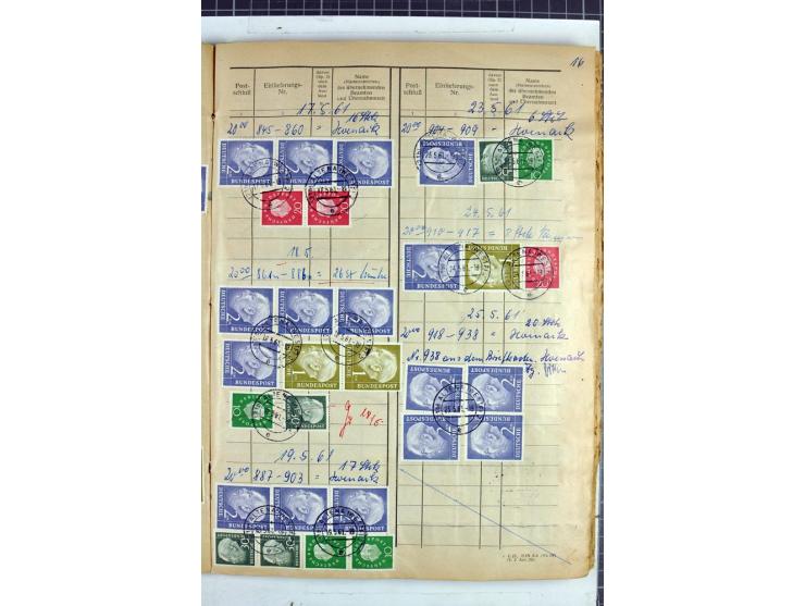 1960/64, Teil eines großformatigen Einlieferungsheftes, über 60 Blatt (wenige mit Fehlstellen), alle frankiert, meist mit Heu