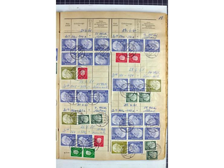 1960/64, Teil eines großformatigen Einlieferungsheftes, über 60 Blatt (wenige mit Fehlstellen), alle frankiert, meist mit Heu