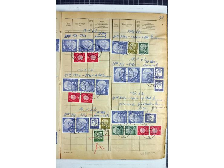 1960/64, Teil eines großformatigen Einlieferungsheftes, über 60 Blatt (wenige mit Fehlstellen), alle frankiert, meist mit Heu