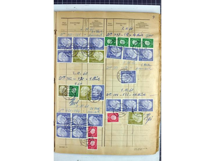 1960/64, Teil eines großformatigen Einlieferungsheftes, über 60 Blatt (wenige mit Fehlstellen), alle frankiert, meist mit Heu