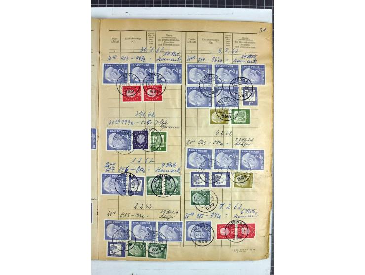 1960/64, Teil eines großformatigen Einlieferungsheftes, über 60 Blatt (wenige mit Fehlstellen), alle frankiert, meist mit Heu