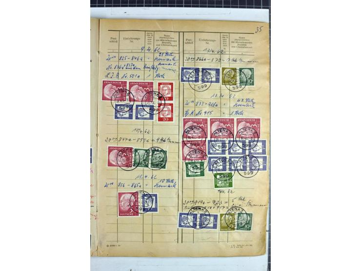 1960/64, Teil eines großformatigen Einlieferungsheftes, über 60 Blatt (wenige mit Fehlstellen), alle frankiert, meist mit Heu