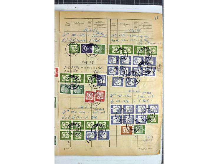 1960/64, Teil eines großformatigen Einlieferungsheftes, über 60 Blatt (wenige mit Fehlstellen), alle frankiert, meist mit Heu