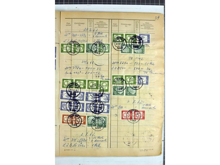 1960/64, Teil eines großformatigen Einlieferungsheftes, über 60 Blatt (wenige mit Fehlstellen), alle frankiert, meist mit Heu