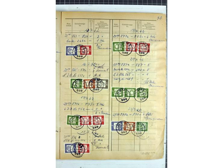 1960/64, Teil eines großformatigen Einlieferungsheftes, über 60 Blatt (wenige mit Fehlstellen), alle frankiert, meist mit Heu