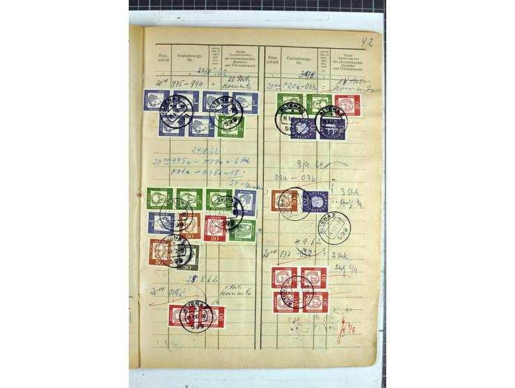 1960/64, Teil eines großformatigen Einlieferungsheftes, über 60 Blatt (wenige mit Fehlstellen), alle frankiert, meist mit Heu