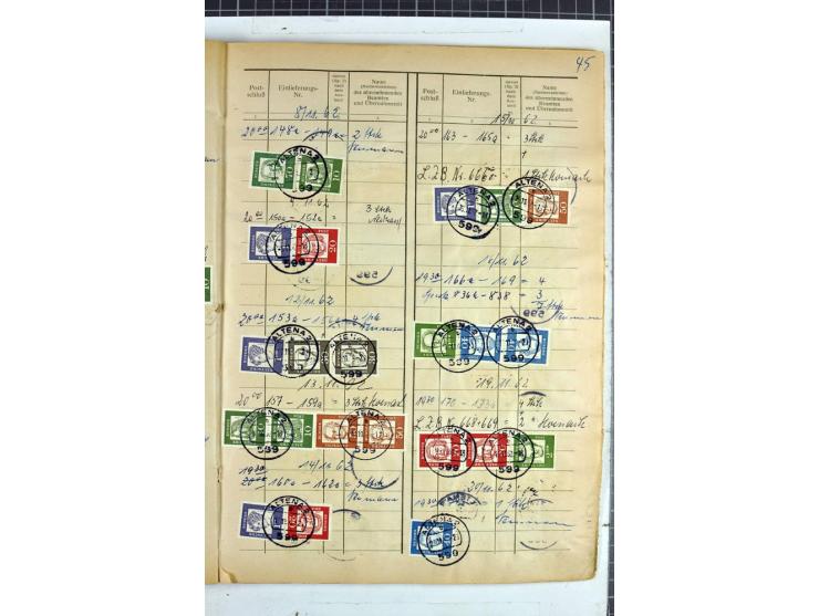 1960/64, Teil eines großformatigen Einlieferungsheftes, über 60 Blatt (wenige mit Fehlstellen), alle frankiert, meist mit Heu