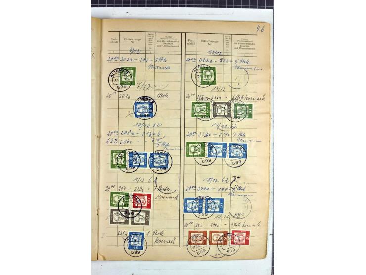 1960/64, Teil eines großformatigen Einlieferungsheftes, über 60 Blatt (wenige mit Fehlstellen), alle frankiert, meist mit Heu