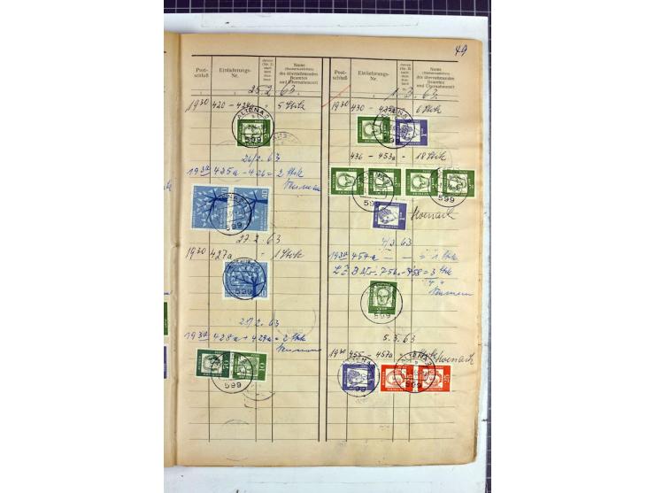 1960/64, Teil eines großformatigen Einlieferungsheftes, über 60 Blatt (wenige mit Fehlstellen), alle frankiert, meist mit Heu