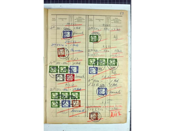 1960/64, Teil eines großformatigen Einlieferungsheftes, über 60 Blatt (wenige mit Fehlstellen), alle frankiert, meist mit Heu