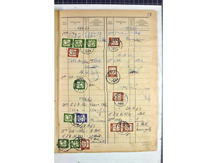 1960/64, Teil eines großformatigen Einlieferungsheftes, über 60 Blatt (wenige mit Fehlstellen), alle frankiert, meist mit Heu