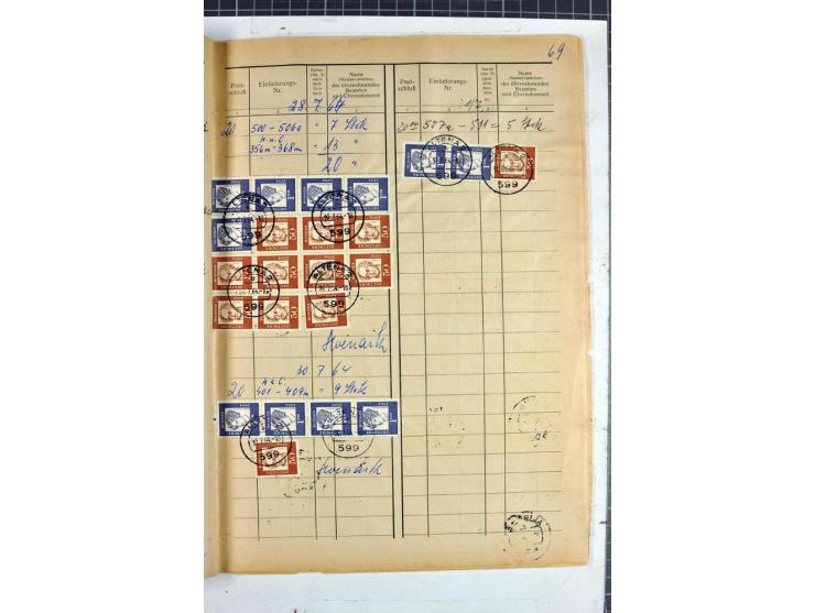 1960/64, Teil eines großformatigen Einlieferungsheftes, über 60 Blatt (wenige mit Fehlstellen), alle frankiert, meist mit Heu