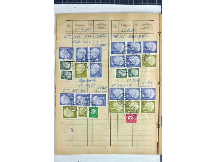 1960/64, Teil eines großformatigen Einlieferungsheftes, über 60 Blatt (wenige mit Fehlstellen), alle frankiert, meist mit Heu