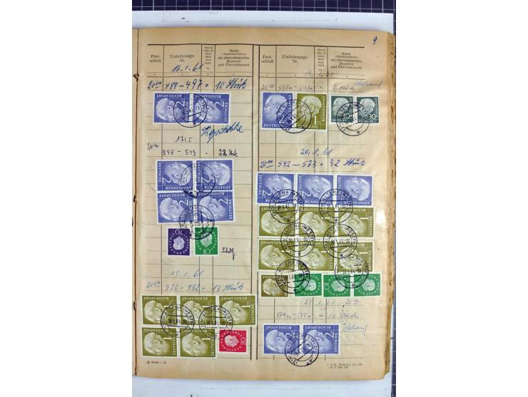 1960/64, Teil eines großformatigen Einlieferungsheftes, über 60 Blatt (wenige mit Fehlstellen), alle frankiert, meist mit Heu