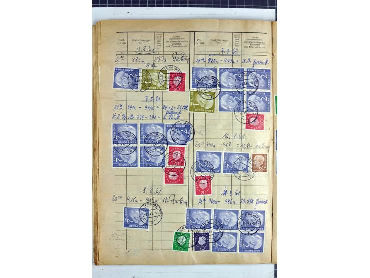 1960/64, Teil eines großformatigen Einlieferungsheftes, über 60 Blatt (wenige mit Fehlstellen), alle frankiert, meist mit Heu