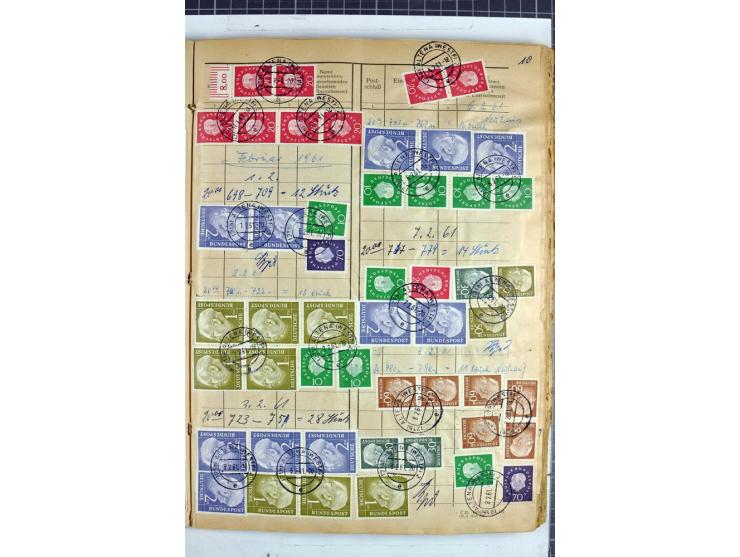 1960/64, Teil eines großformatigen Einlieferungsheftes, über 60 Blatt (wenige mit Fehlstellen), alle frankiert, meist mit Heu