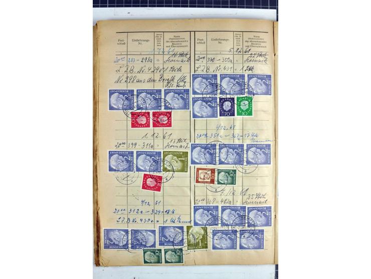 1960/64, Teil eines großformatigen Einlieferungsheftes, über 60 Blatt (wenige mit Fehlstellen), alle frankiert, meist mit Heu