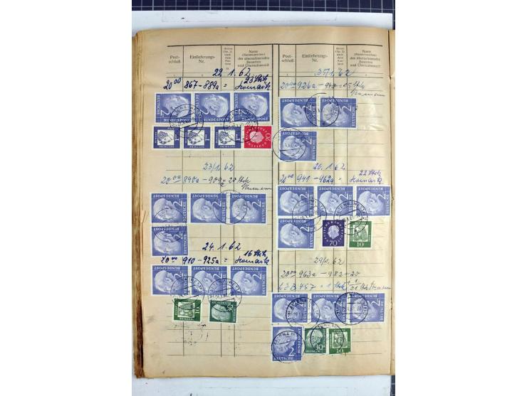 1960/64, Teil eines großformatigen Einlieferungsheftes, über 60 Blatt (wenige mit Fehlstellen), alle frankiert, meist mit Heu