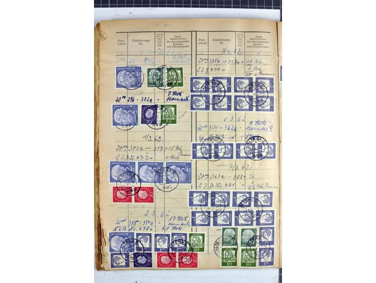 1960/64, Teil eines großformatigen Einlieferungsheftes, über 60 Blatt (wenige mit Fehlstellen), alle frankiert, meist mit Heu