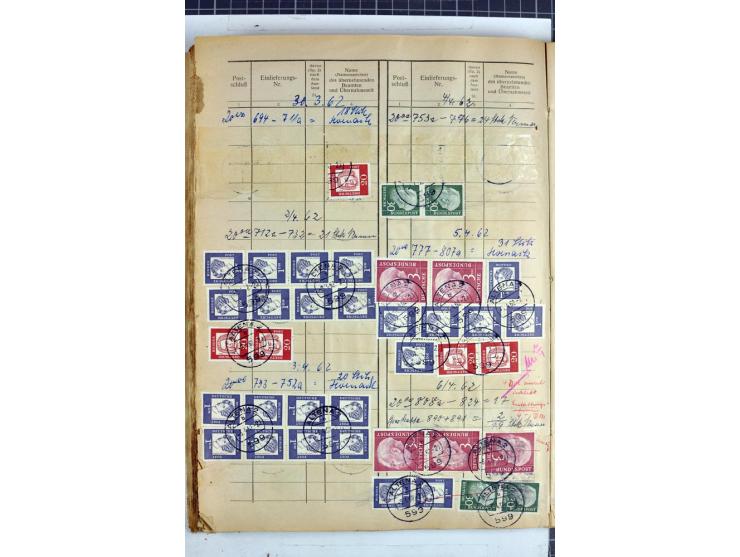 1960/64, Teil eines großformatigen Einlieferungsheftes, über 60 Blatt (wenige mit Fehlstellen), alle frankiert, meist mit Heu