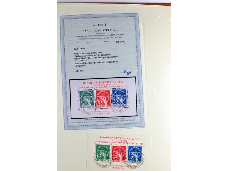 1948/1990, in den Hauptnummern postfrisch und gestempelt jeweils kpl. Sammlung, dabei Berlin Bl. 1 gestempelt mit Fotoattest 