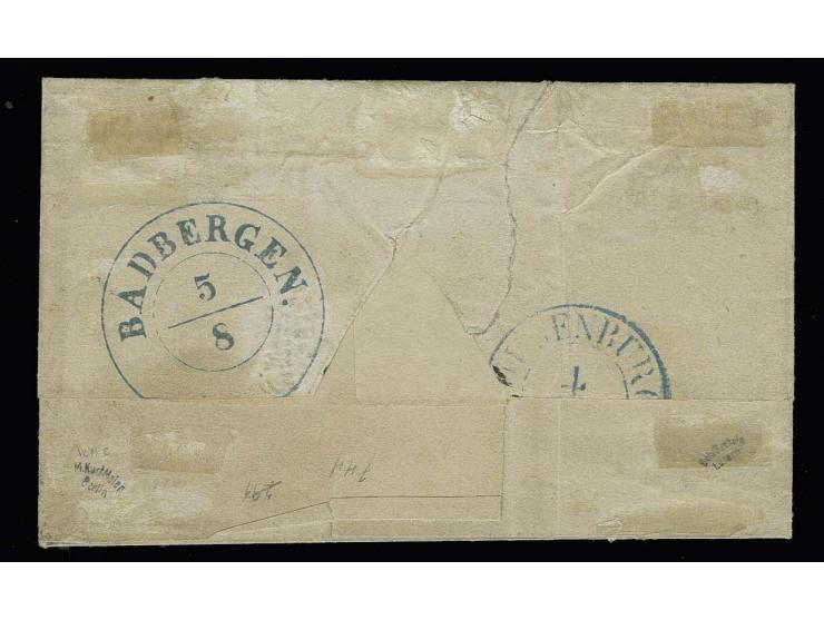 1859, 2 Gr. auf rosa, allseits gleichmäßig breitrandig und sehr schön farbfrisch mit sehr schön aufgesetztem blauen Ra2 von H
