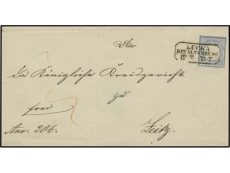 2 Gr. grauultramarin mit Sachsen-Ra3 "LUCKA / BEI ALTENBURG / 12 III 73" auf Faltbrief nach Zeitz, die Marke mit ca. 1,2 mm n