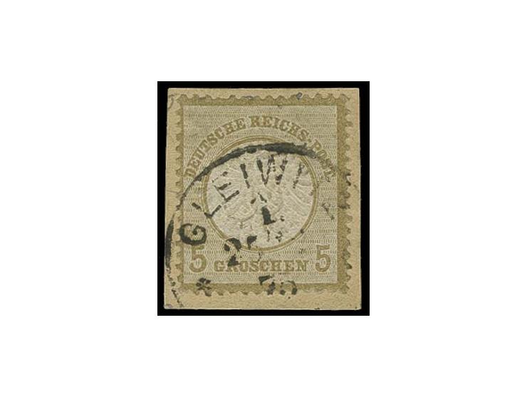 5 Gr. ockerbraun mit Postamts-Nummernstempel "GLEIWITZ 1 25/12 75" auf Briefstück mit ca. 3 mm nach links versetzter Doppelpr