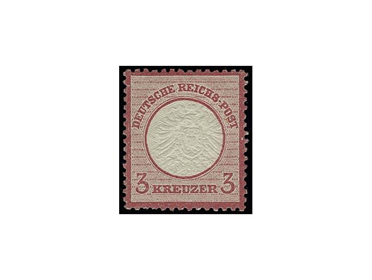 3 Kr. karmin, farbrisch, sehr gut zentriert und gezähnt sowie mit um 1,2 mm nach links versetzter Doppelprägung, ungebraucht,