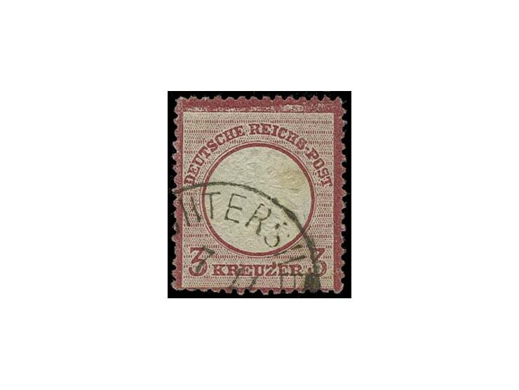 3 Kr. karmin mit EKr. "EICHTERSHEIM 7 11" mit um ca. 2 mm nach links versetzter Doppelprägung, im rechten Oberrand leicht auf