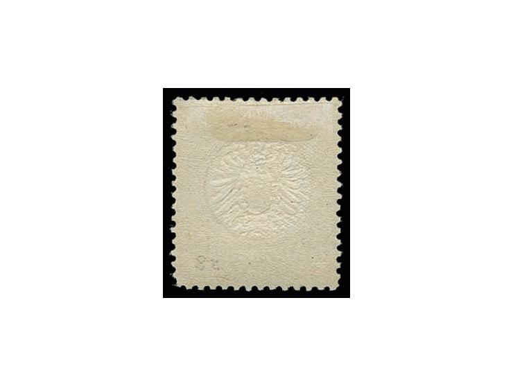 18 Kr. ockerbraun, ungebraucht mit um ca. 1 mm nach links versetzter Doppelprägung, Register-Nr. 893, Kabinett, Fotoattest So