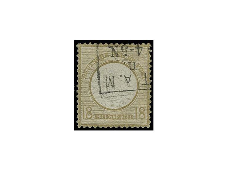 18 Kr. ockerbraun mit Ra3 "FRANKFURT A. M. / P. A. II / ... /" mit um ca. 1 mm nach links versetzter Doppelprägung, ein Zahn 