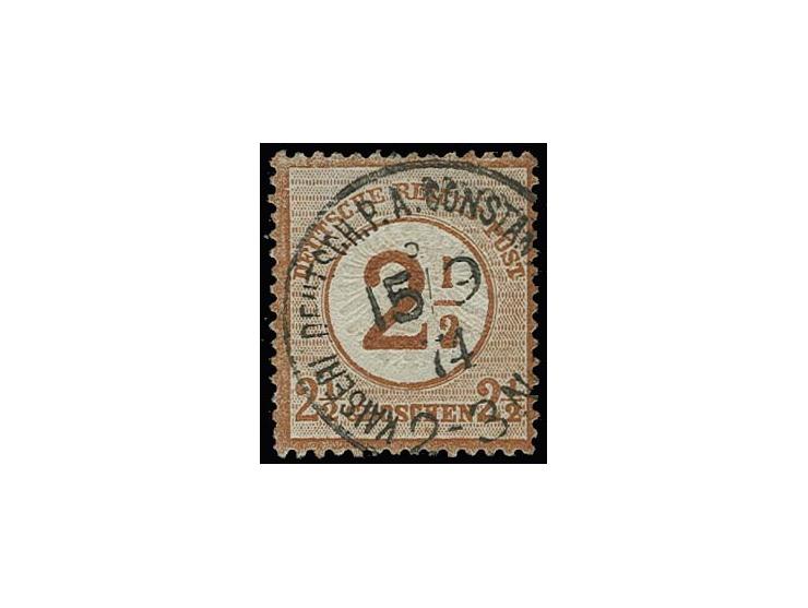 2½ auf 2½ Gr. braunorange mit klarem EKr. "KAISERL. DEUTSCH. P. A. CONSTANTINOPEL 15 9 74" mit um ca. 2,1 mm nach rechts oben
