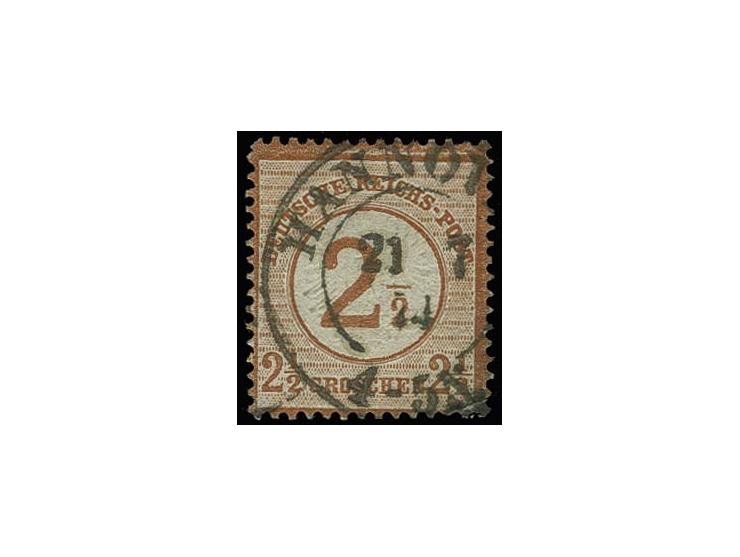 2½ auf 2½ Gr. braunorange mit Preußen-DKr. "HANNOVER 21 7 74" mit um ca. 1,2 mm nach links versetzter Doppelprägung, kleine E