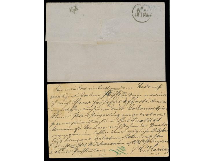 1/2 Gr. mittelbräunlichrot mit stark nach rechts versetzter Prägung auf Postkarte von "MÜHLHAUSEN IN THÜRINGEN 19.7.72", dazu
