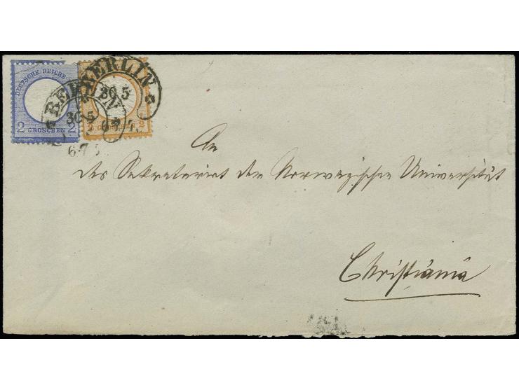 2 Gr. grauultramarin mit um 2 mm nach unten versetzte Prägung und 1/2 Gr. orange als portogerechte Frankatur auf Brief von "B