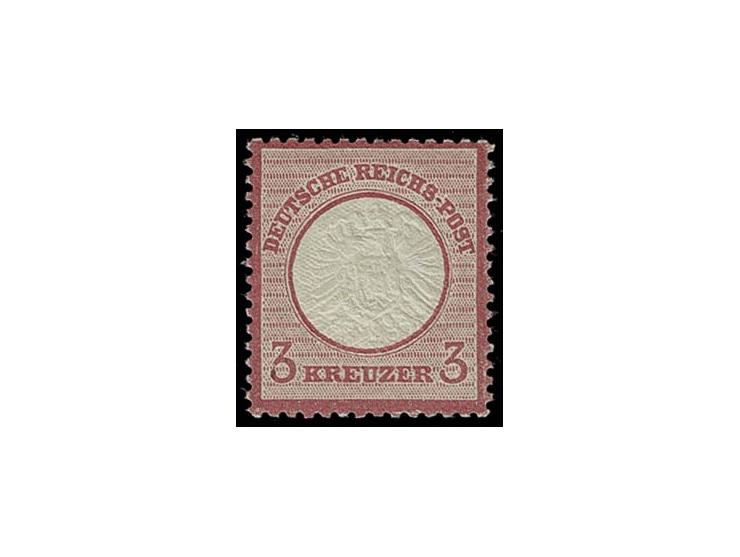 3 Kr. karmin, ungebraucht mit um ca. 1,1 mm nach links unten versetzter Doppelprägung, Register-Nr. 992, Kabinett, Fotoattest