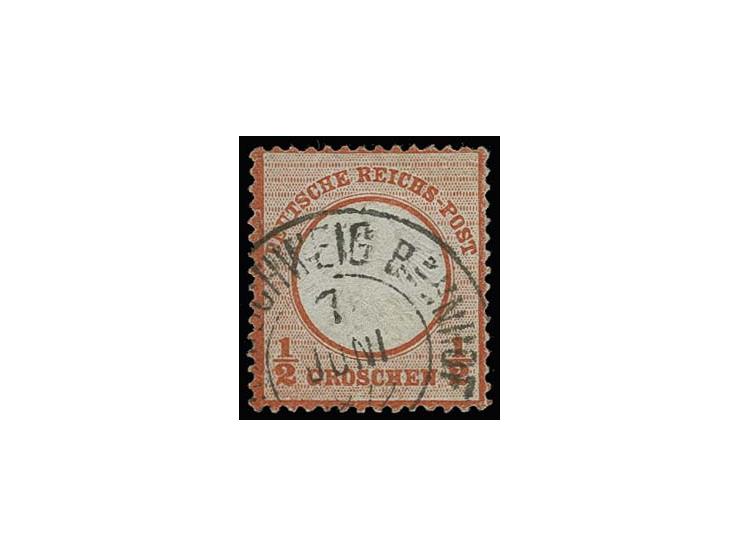 ½ Gr. rötlichorange mit DKr. "BRAUNSCHWEIG BAHNHOF 7 JUN 1872" mit seltenem Prägefehler 'waagerechter Ausfall der Prägung rec