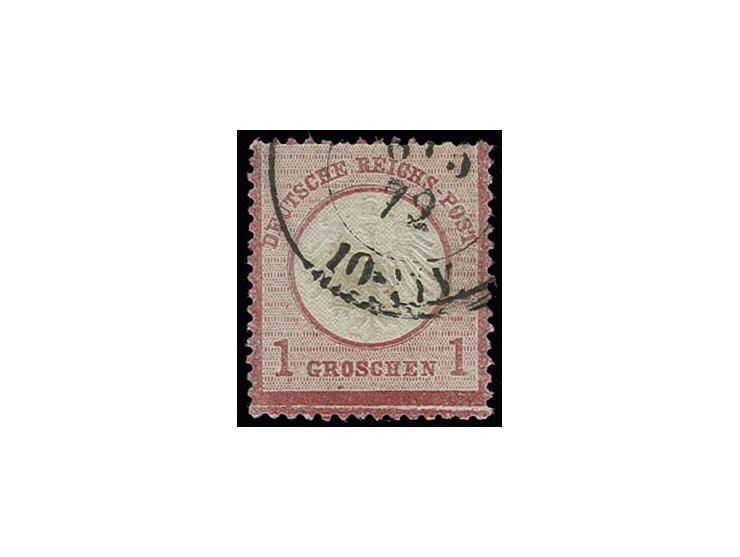 1 Gr. karminrosa mit seltenem Plattefehler 'heller Strich im Rahmen unten', Feld 150 und einem kleinen Schraubenkopfabdruck i