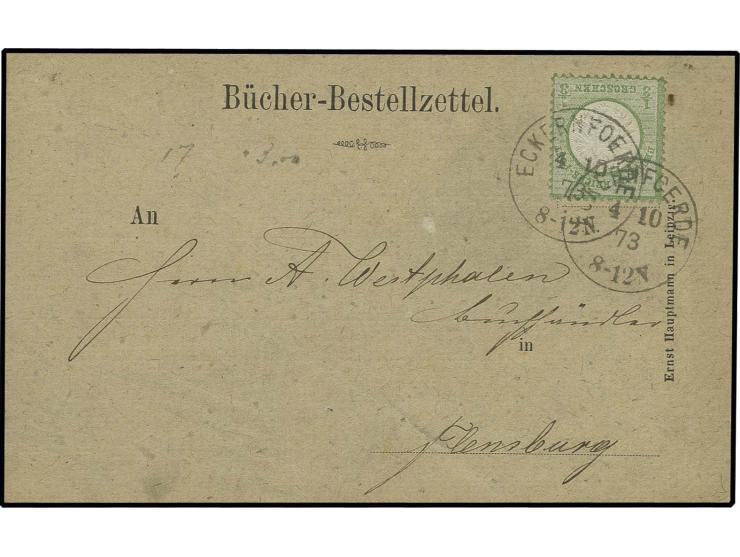 1/3 Gr. gelblichgrün mit EKr. "ECKERNFOERDE 4/10 73" auf Bücherbestellzettel mit deutlichem Schraubenkopfabdruck im Prägefeld