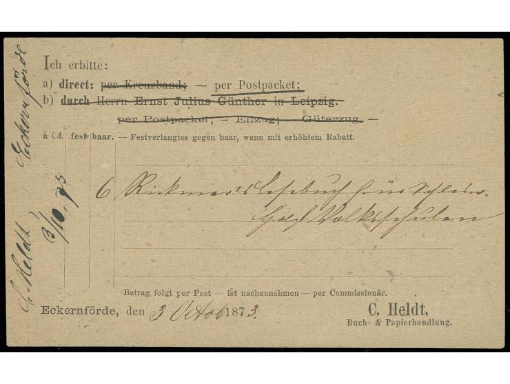 1/3 Gr. gelblichgrün mit EKr. "ECKERNFOERDE 4/10 73" auf Bücherbestellzettel mit deutlichem Schraubenkopfabdruck im Prägefeld