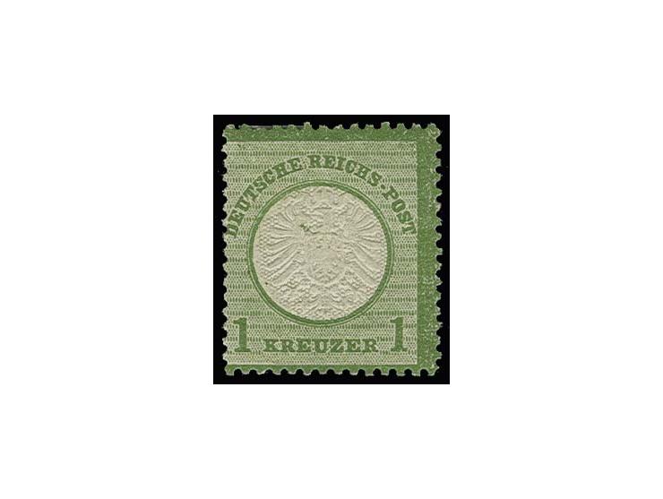 1 Kr. dunkelolivgrün mit Schraubkopfabdruck im Prägefeld, farbfrisch, sehr gut geprägt und gut gezähnt, ungebraucht, Kabinett