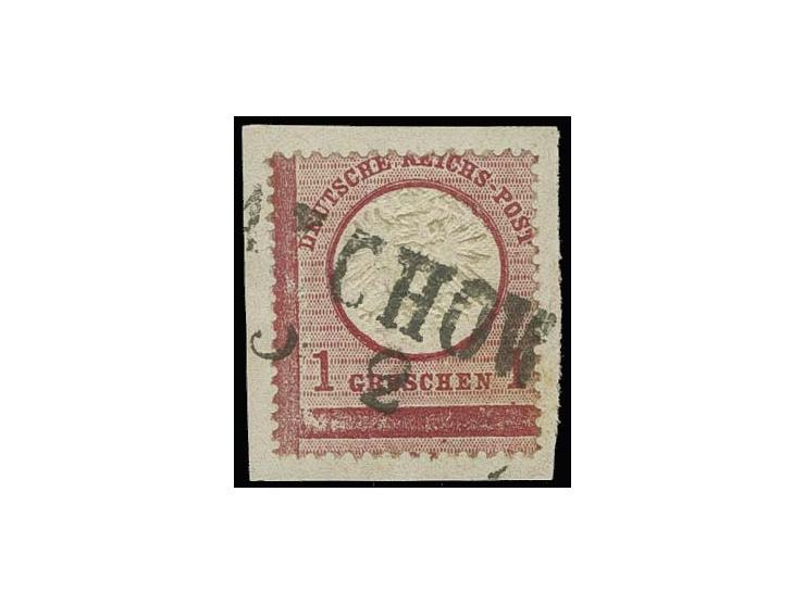 1 Gr. karmin mit vertikal ca. 2,8 mm nach unten versetzter Zähnung mit dem seltenen Mecklenburg-Schwerin-Ra2 "MALCHOW / .. 2"